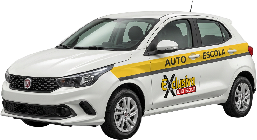 Fiat Argo branco da Auto Escola Exclusiva, carro de instrução com a logomarca nas portas